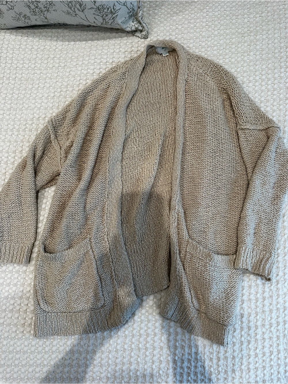 aerie Beige Open-Front Knit Cardigan with Pockets